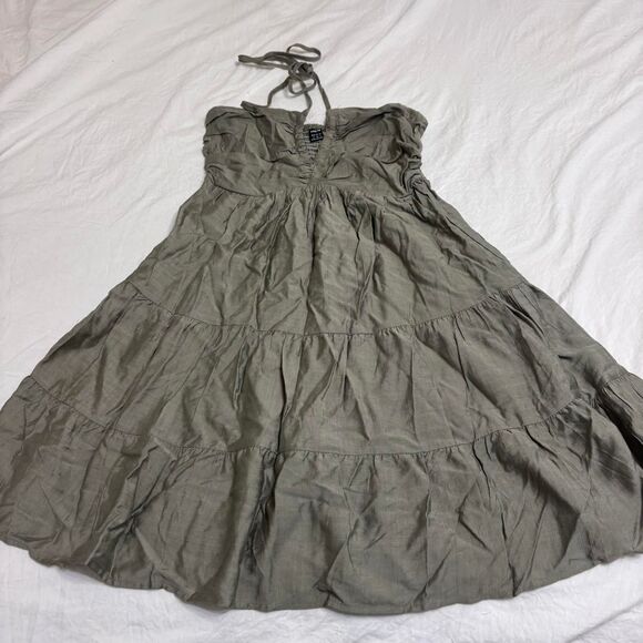 SHEIN Army Green Halter Tie Flowy Beach Small Women's Mini Sundress Formal Dress - Picture 1 of 3